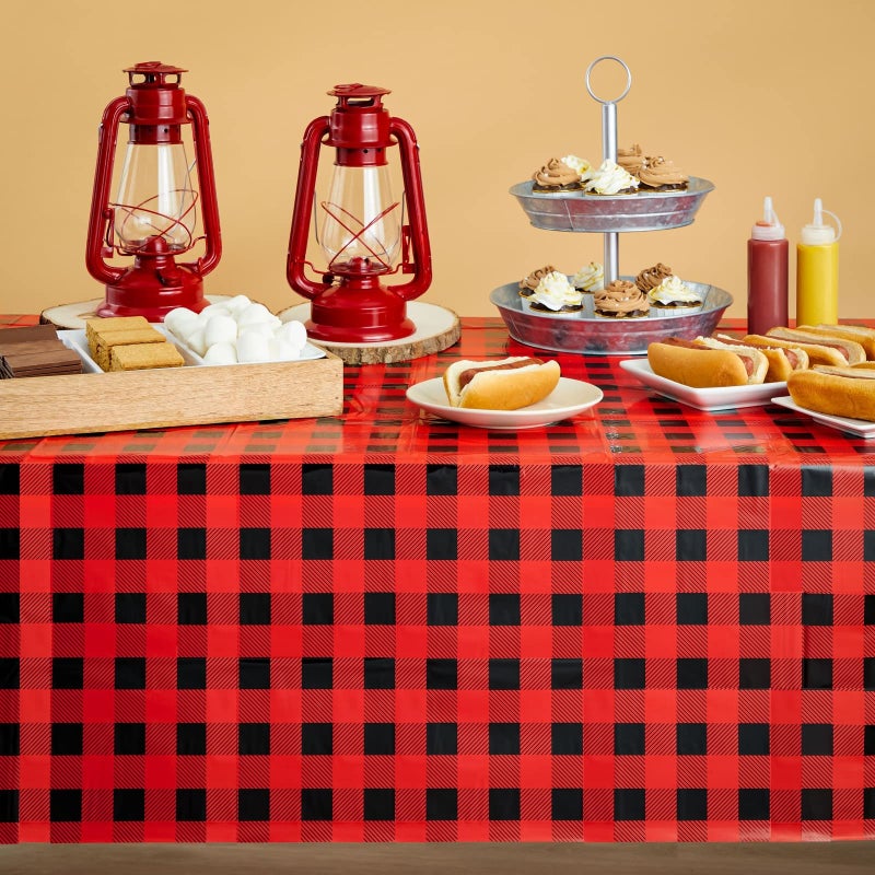 Blue Panda Buffalo Plaid Plastic Tablecloth Picnic Table Cover - 3 Pack 54 x 108 in Red & Black - Disposable Durable Decor for Lumberjack Party Decorations & Buffalo Theme Party - Image 2